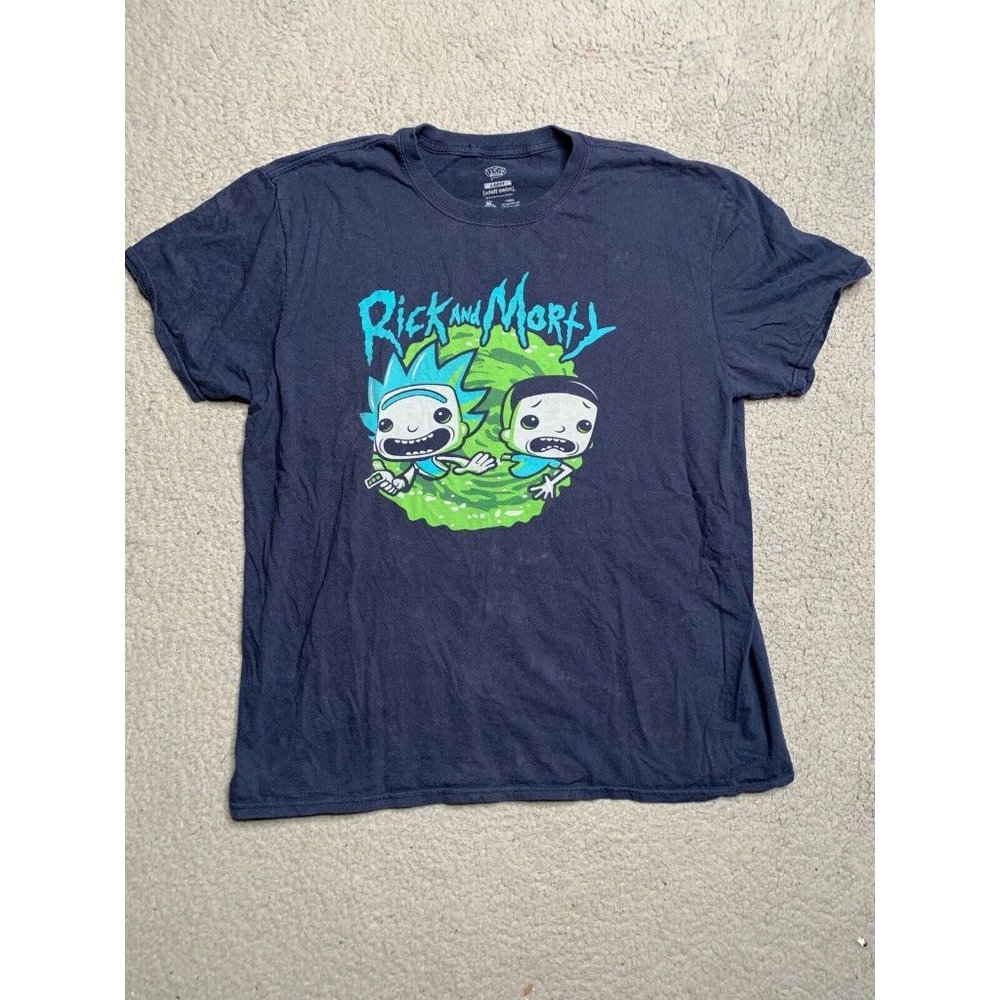 Rick & Morty Men’s L T-ShirtCartoon Network Adult Swim Navy Funko Pop! READ FLAW